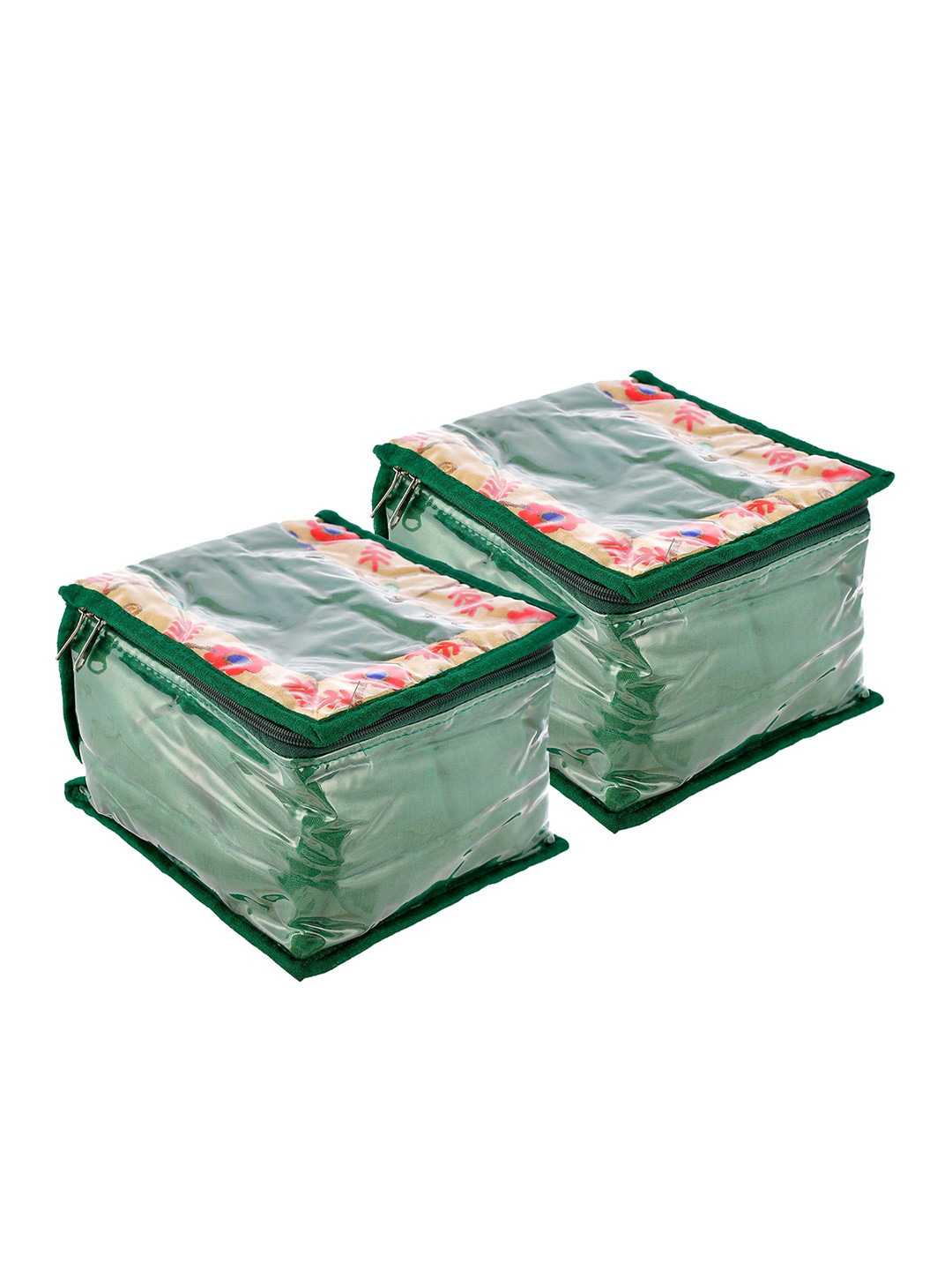 Kuber Industries Set Of 2 Green & Pink Printed PVC Jewellery Organizers