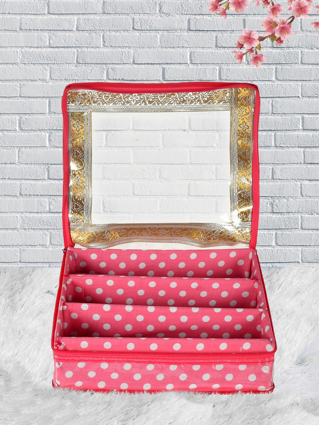 Kuber Industries Pink & Transparent Printed Jewellery Organiser