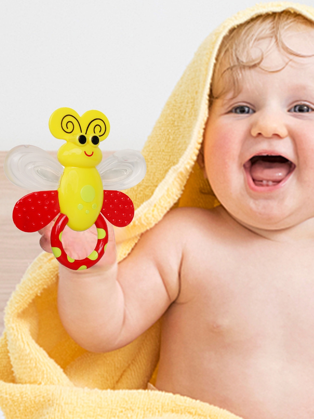 Baby Moo Infant Kids Yellow   Red Butterfly Rattle Toy