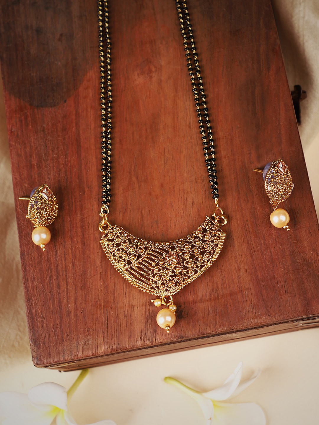 ANIKAS CREATION Gold-Plated & Rosegold Stones-Studded & Beaded Mangalsutra