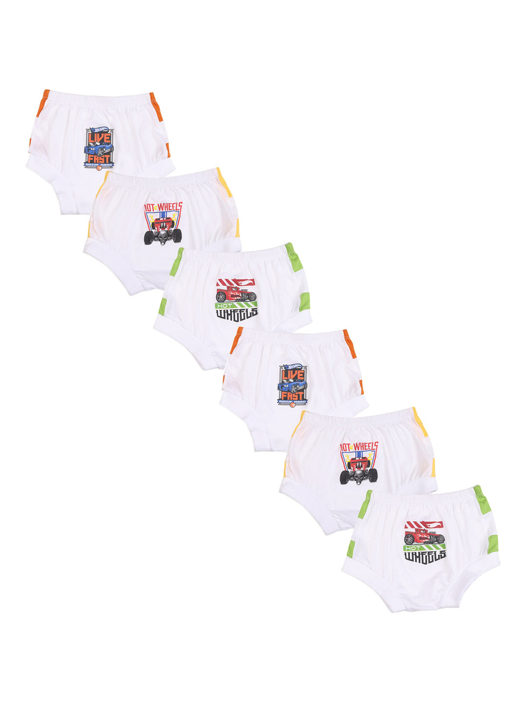 Red Rose Boys Pack Of 6 White Hot Wheels Printed Cotton Basic Briefs