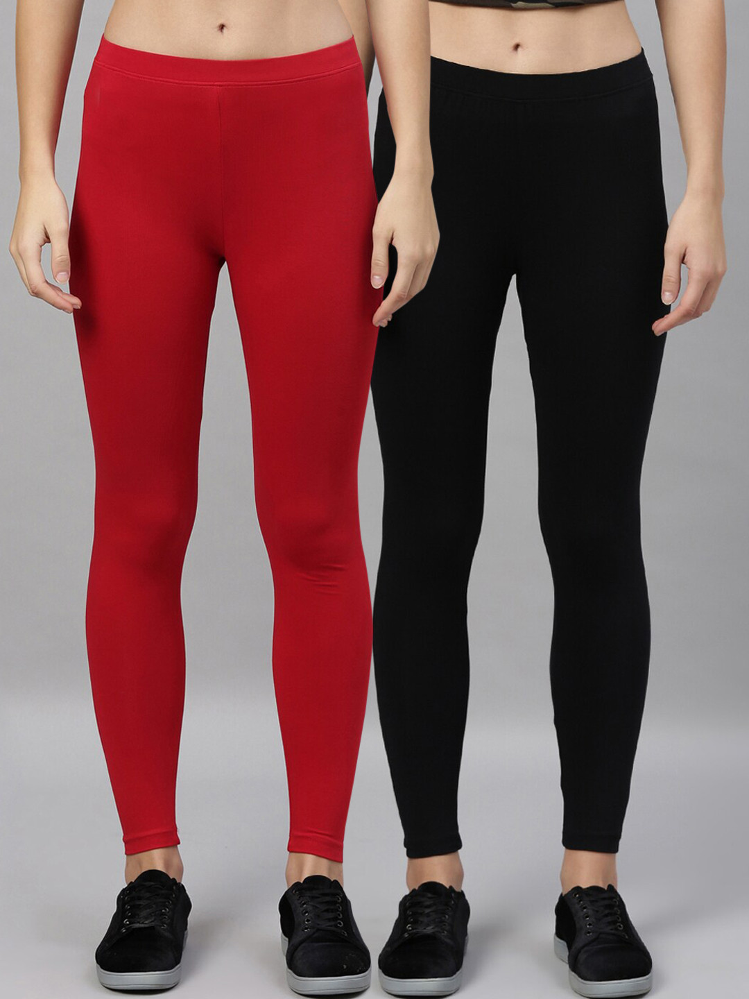Kryptic Women Green & Red Pack of 2 Cotton Stretch Solid Ankle Length Legging