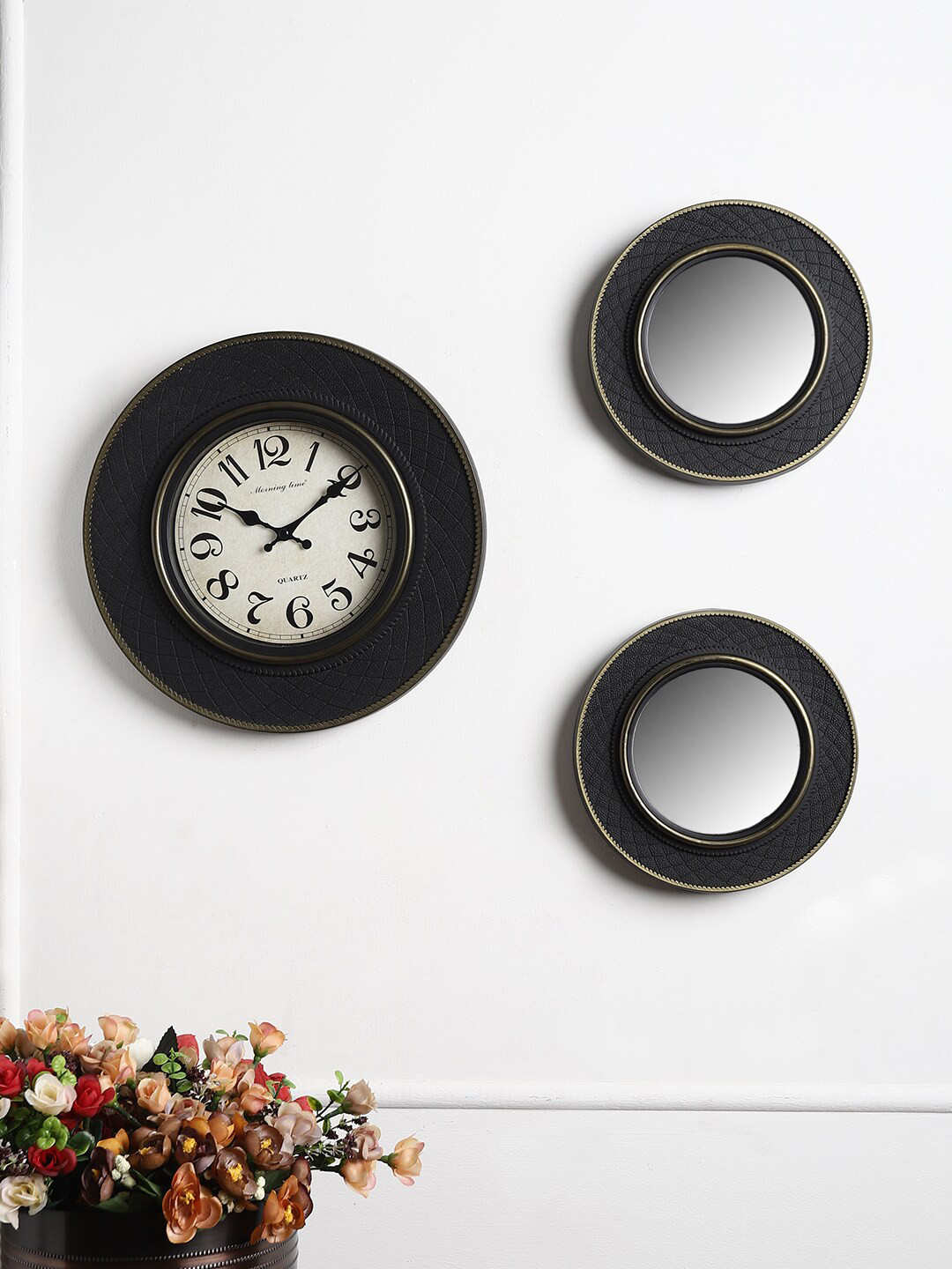 EXIM DECOR Black & White Set Of 3 Contemporary Wall Clock