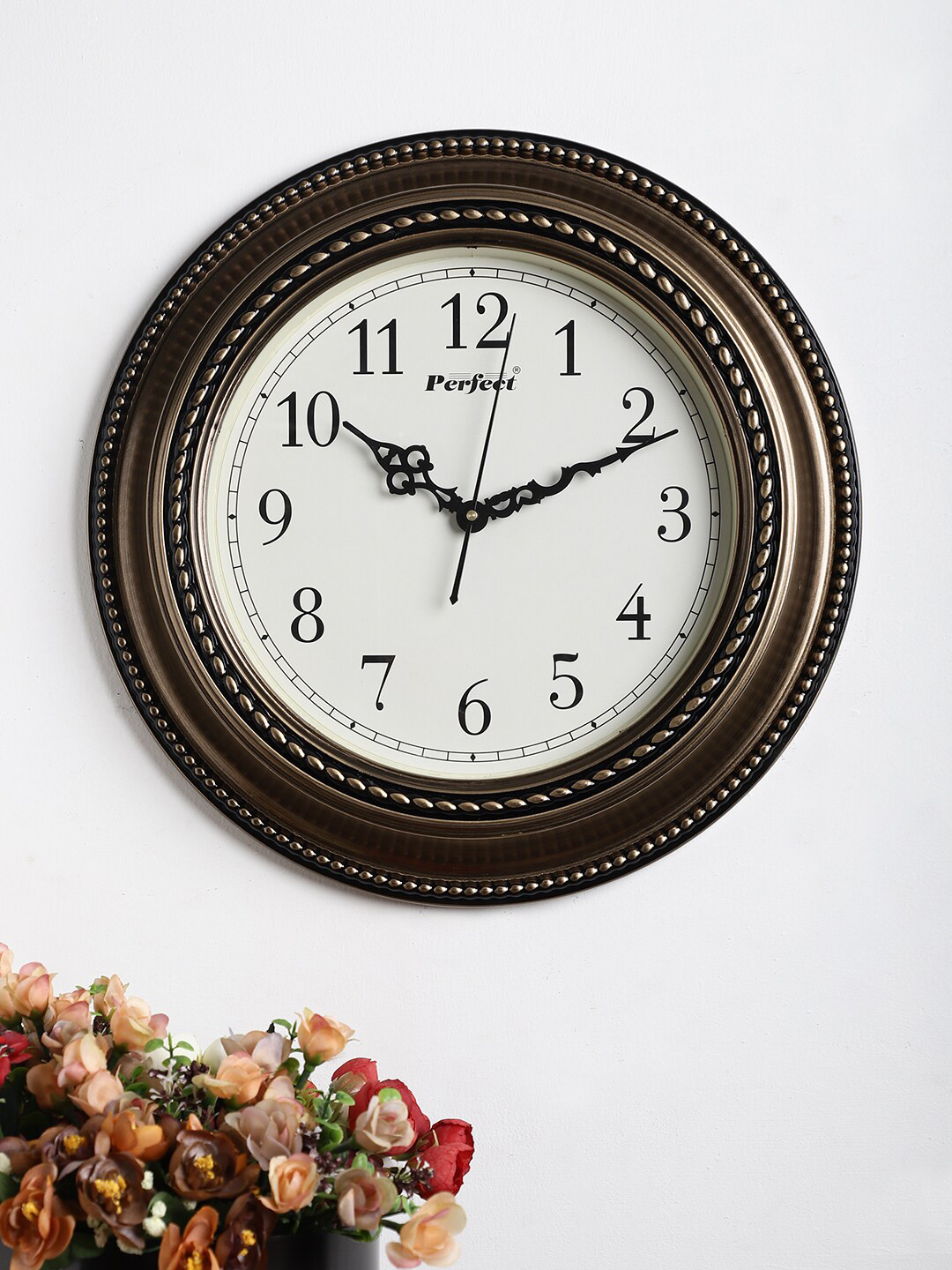 EXIM DECOR Gold-Toned & White Contemporary Wall Clock