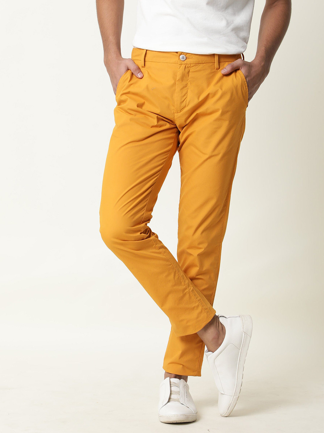 RARE RABBIT Men Mustard Yellow Slim Fit Chinos Trousers