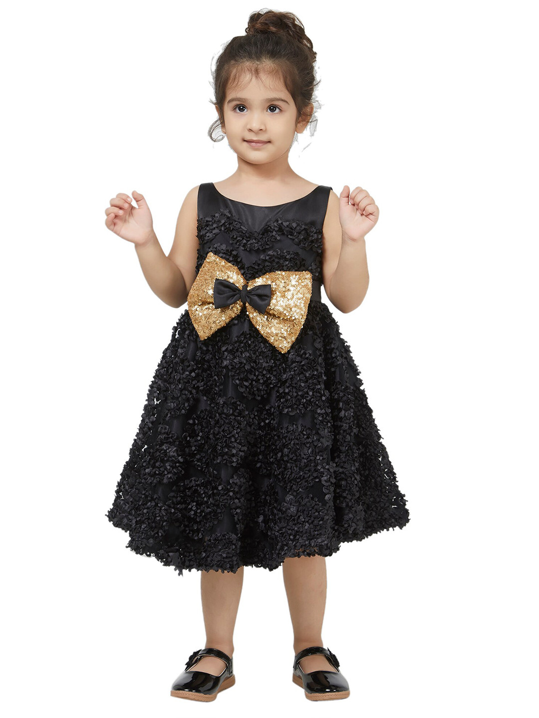 TIC TAC TOE Girls Black Embellished Midi Dress