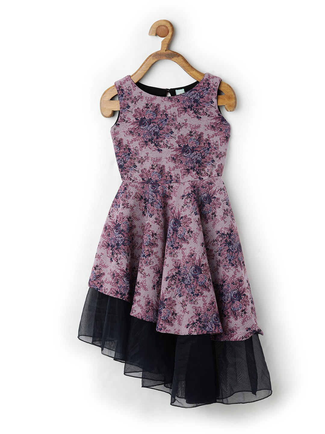 TIC TAC TOE Girls Pink Floral Asymmetric Jacquard Dress
