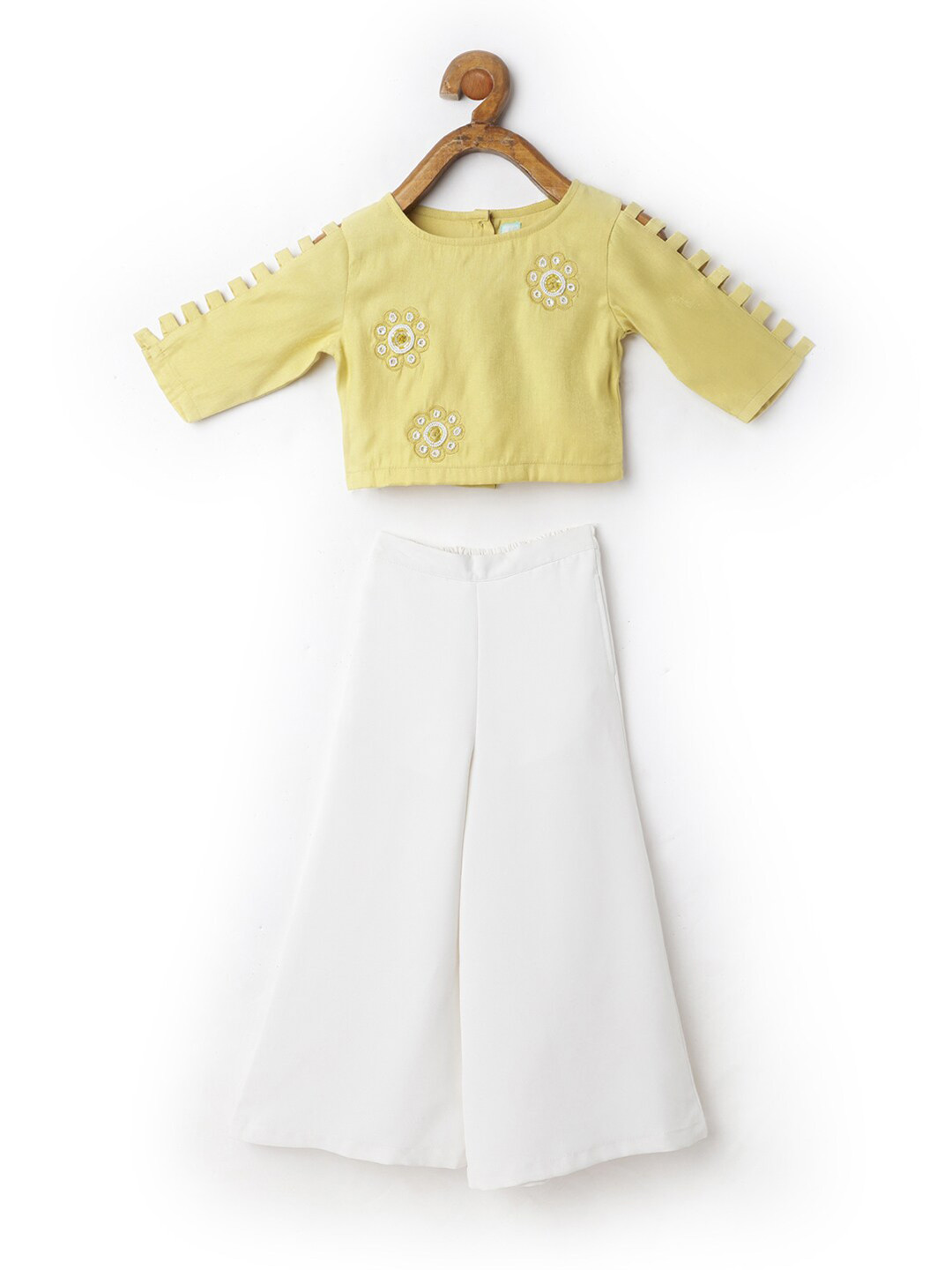 TIC TAC TOE Girls Yellow & White Embellished Top with Palazzos