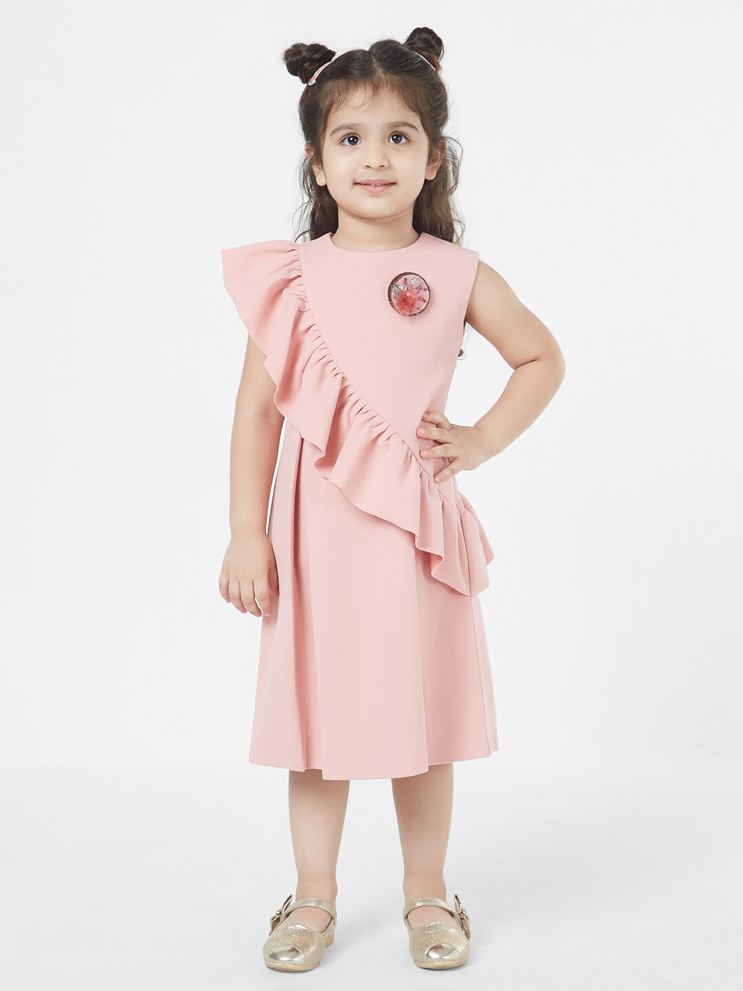 TIC TAC TOE Girls Peach-Coloured Ruffled Dress