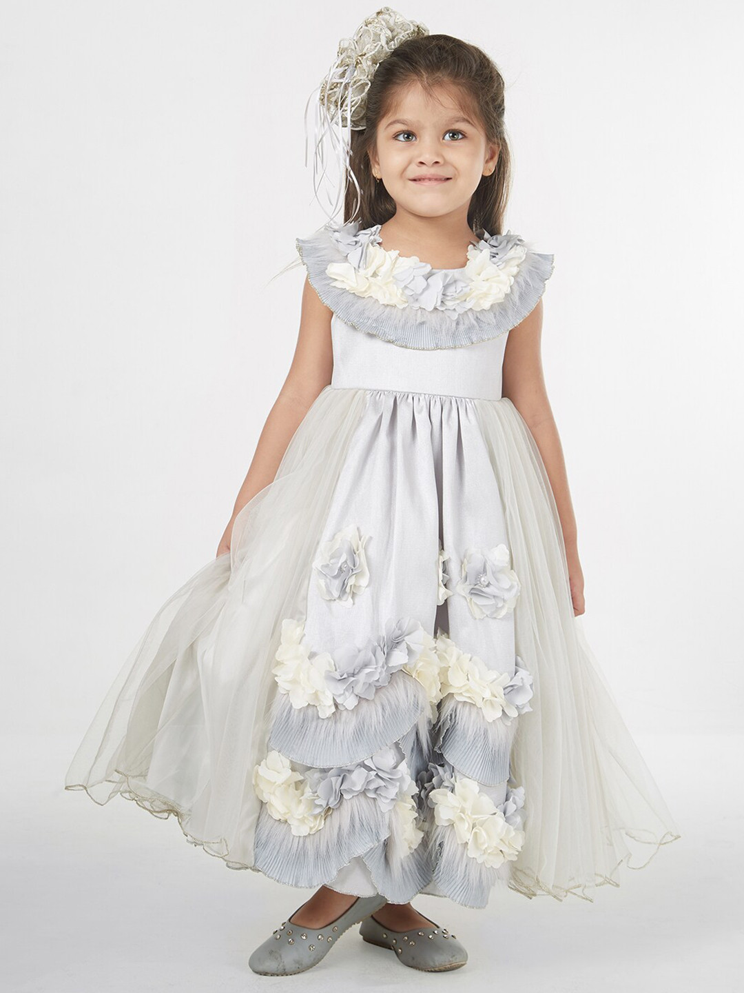 TIC TAC TOE Girls Grey Floral Maxi Dress