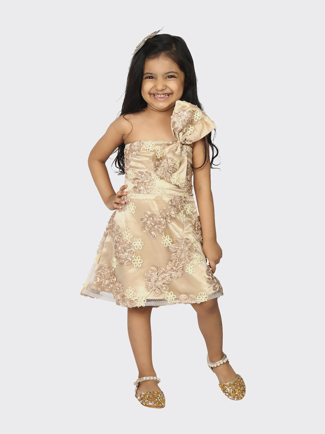 TIC TAC TOE Girls Gold-Toned Floral Dress