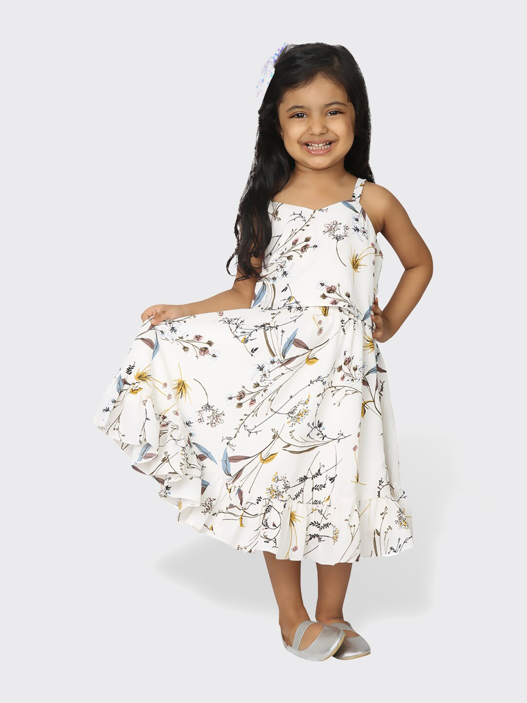 TIC TAC TOE White Floral Printed A-Line Dress