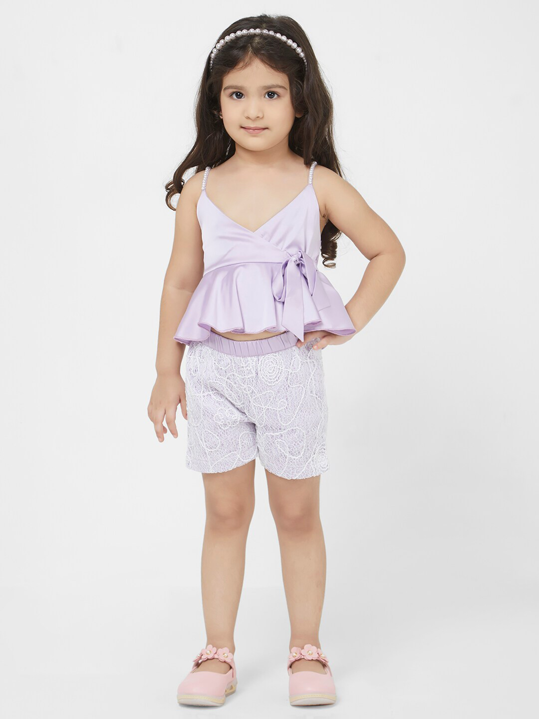 TIC TAC TOE Girls Purple & White Top with Shorts