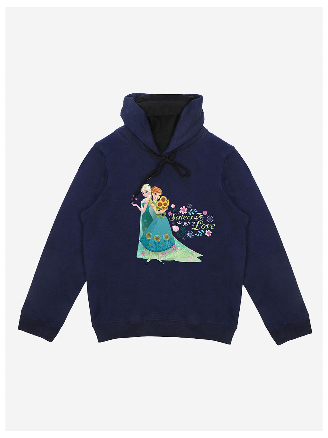 YK Disney Girls Navy Blue Disney Princess Printed Hooded Sweatshirt