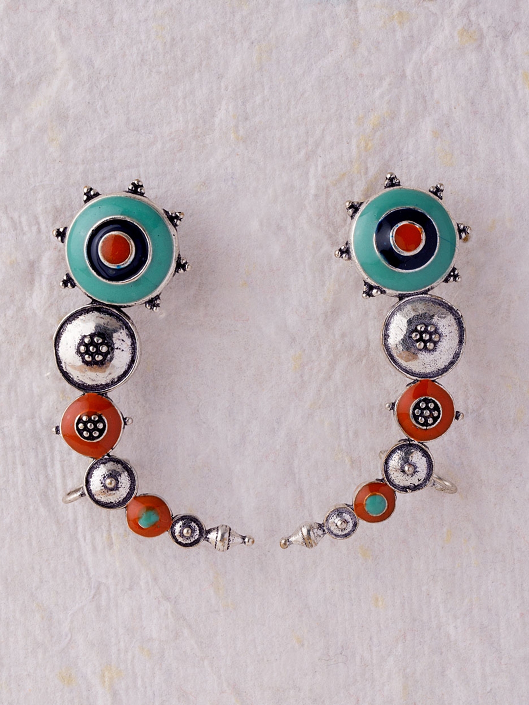 Studio Voylla Folklore Silver Toned Enamelled Ear Cuffs