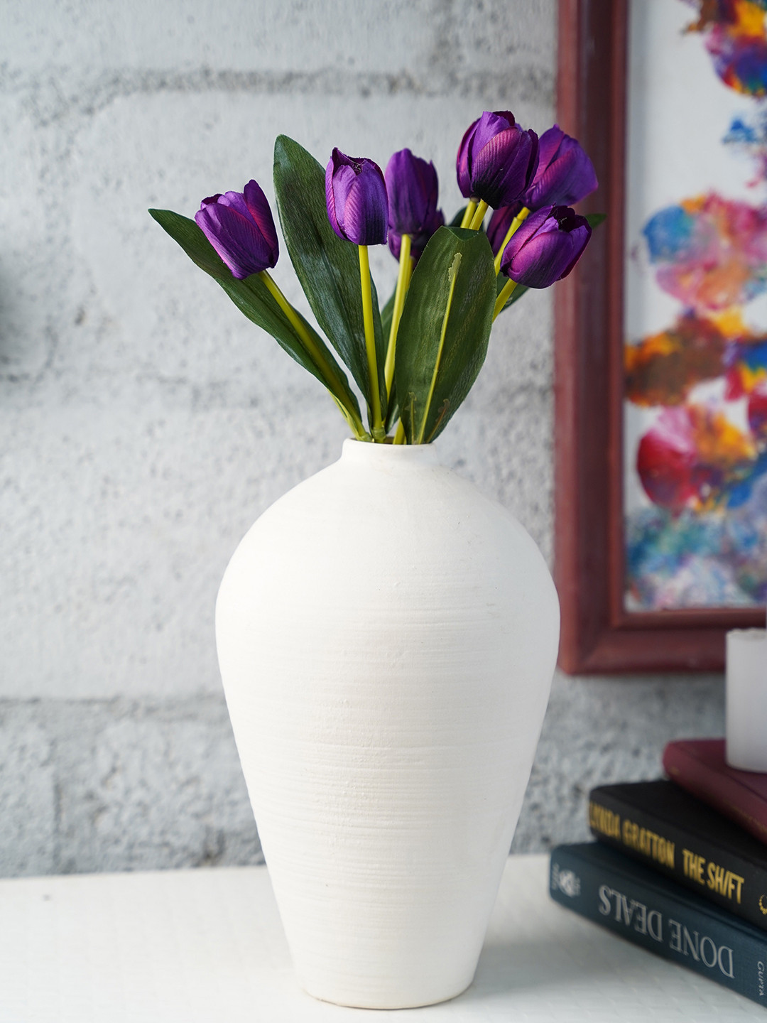 Folkstorys White Solid Ceramic Vase