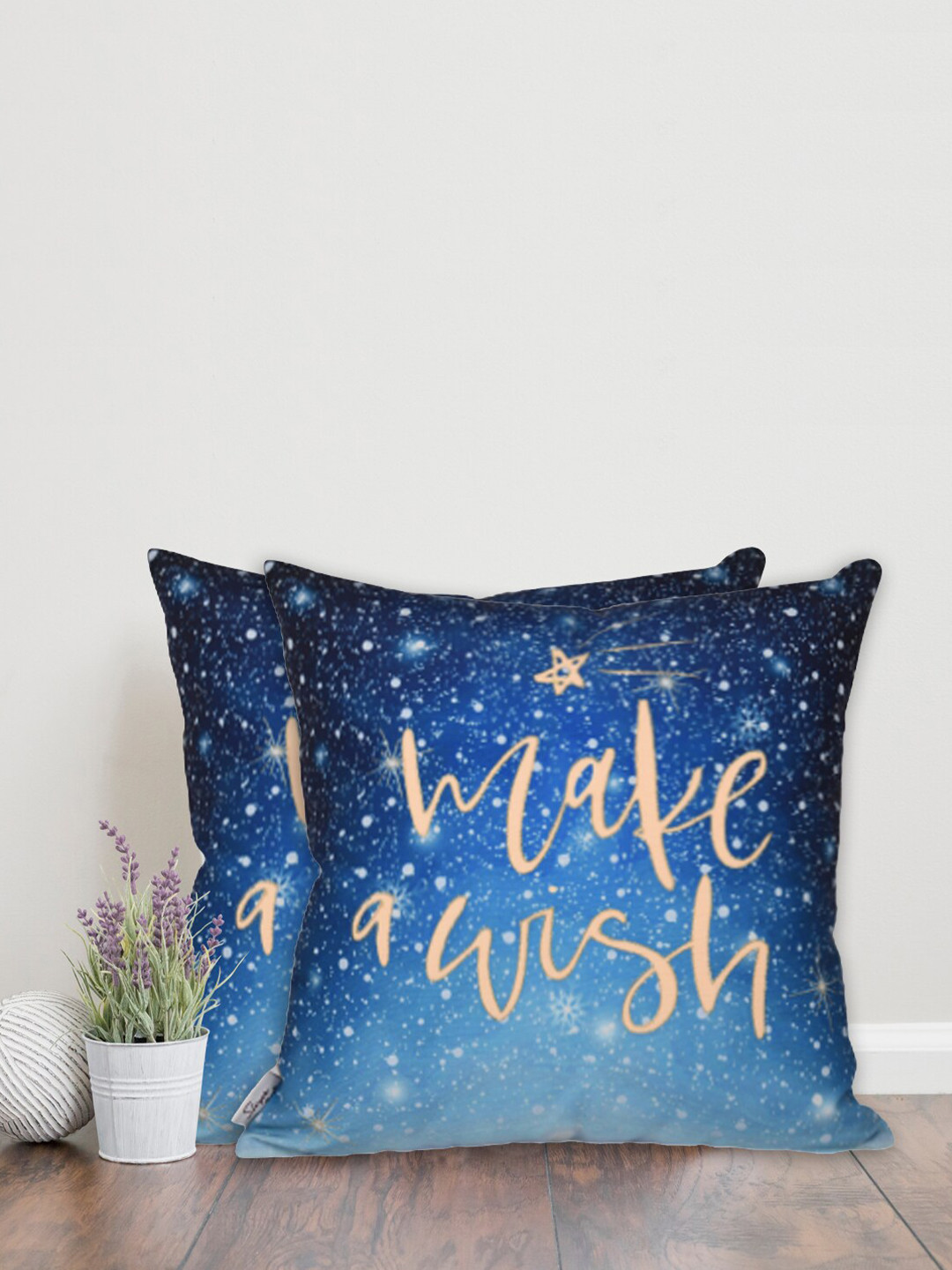 Home Set Of 2 Blue & Gold Printed Cushion Covers