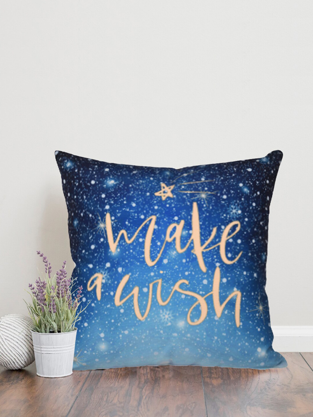 Home Blue Polyester Washable Embroidered Square Cushion Cover -18x18In