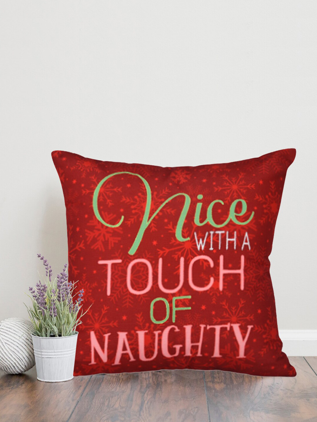 Home Printed The best Red Typography Polyester Silk Anti-Wrinkle Cushion Cover -18x18In