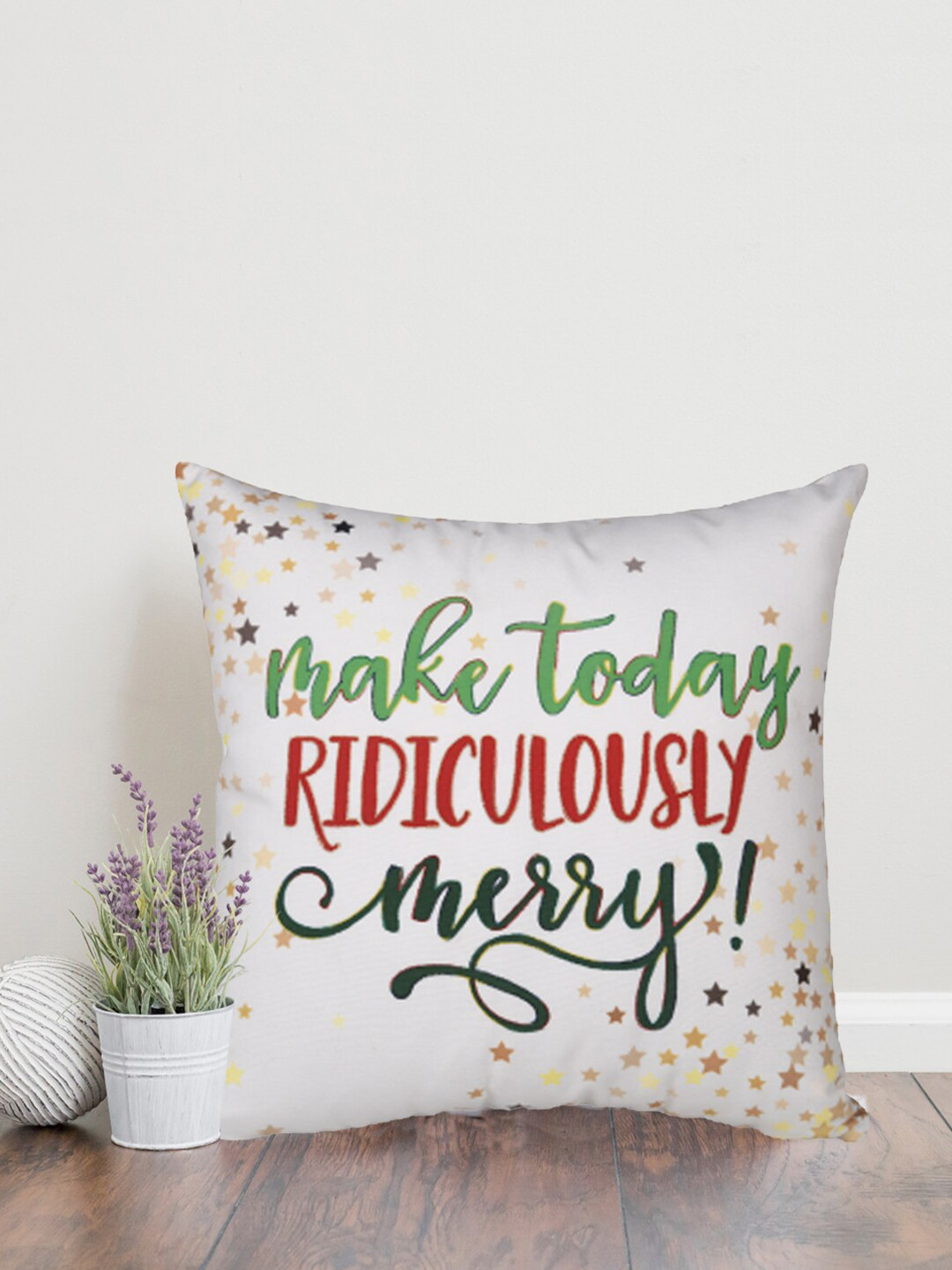 Home White Polyester Durable Embroidered Square Cushion Cover -18x18In