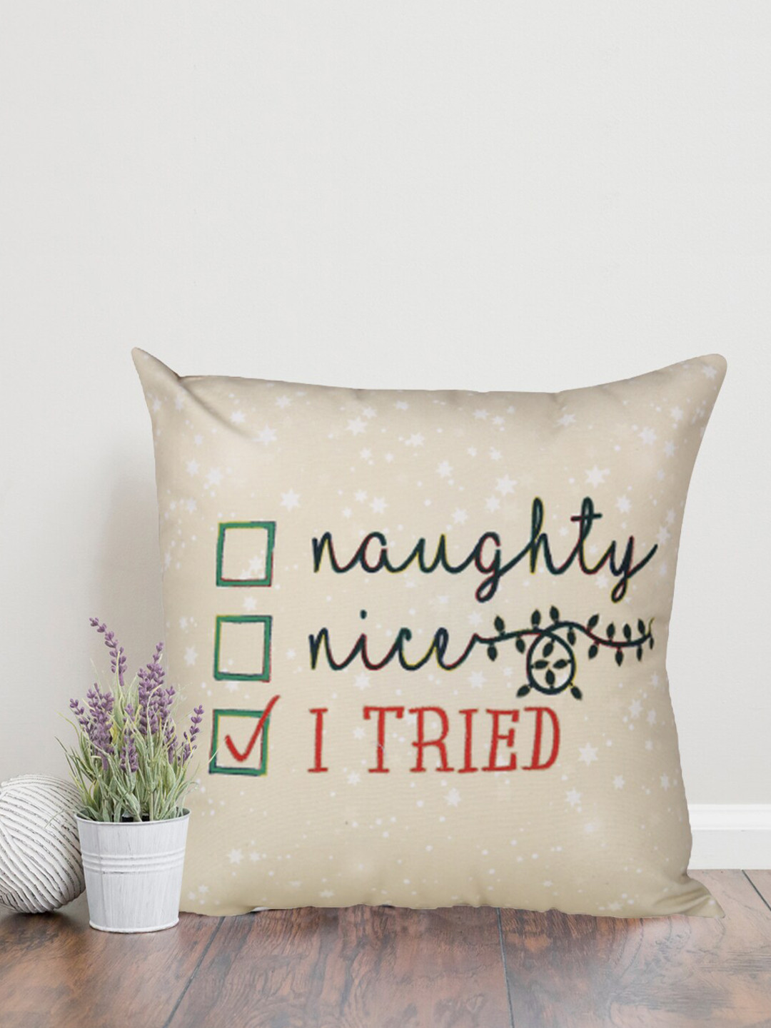 Home Printed The best Beige Typography Polyester Anti-Wrinkle Cushion Cover -16x16In
