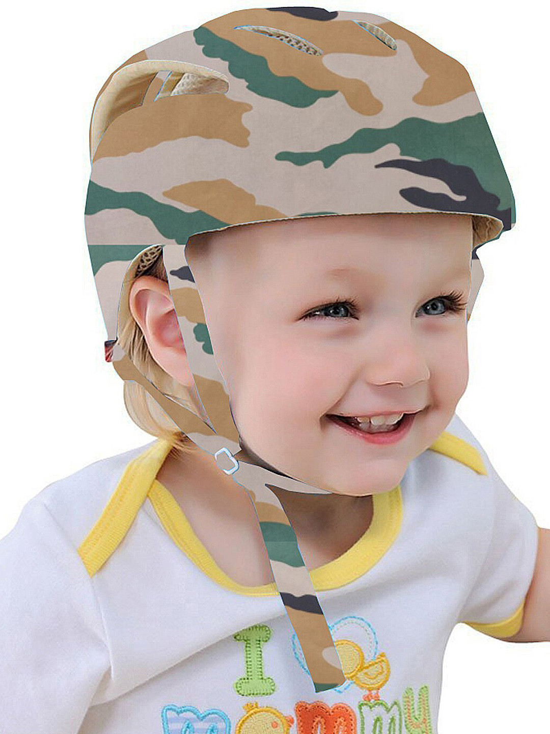 DearJoy Kids Green & Beige Printed Safety Helmet With Corner Guard