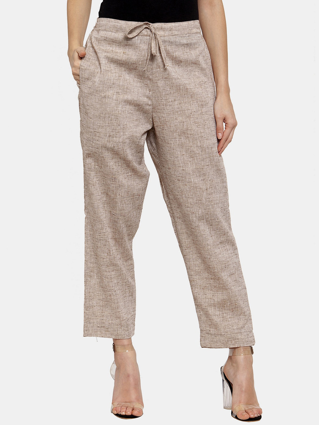 Enchanted Drapes Women Brown Textured Cotton Trousers