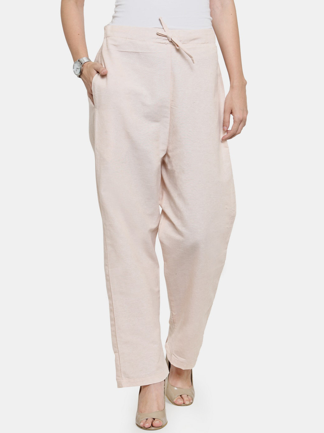 Enchanted Drapes Woman Beige Cotton Trousers
