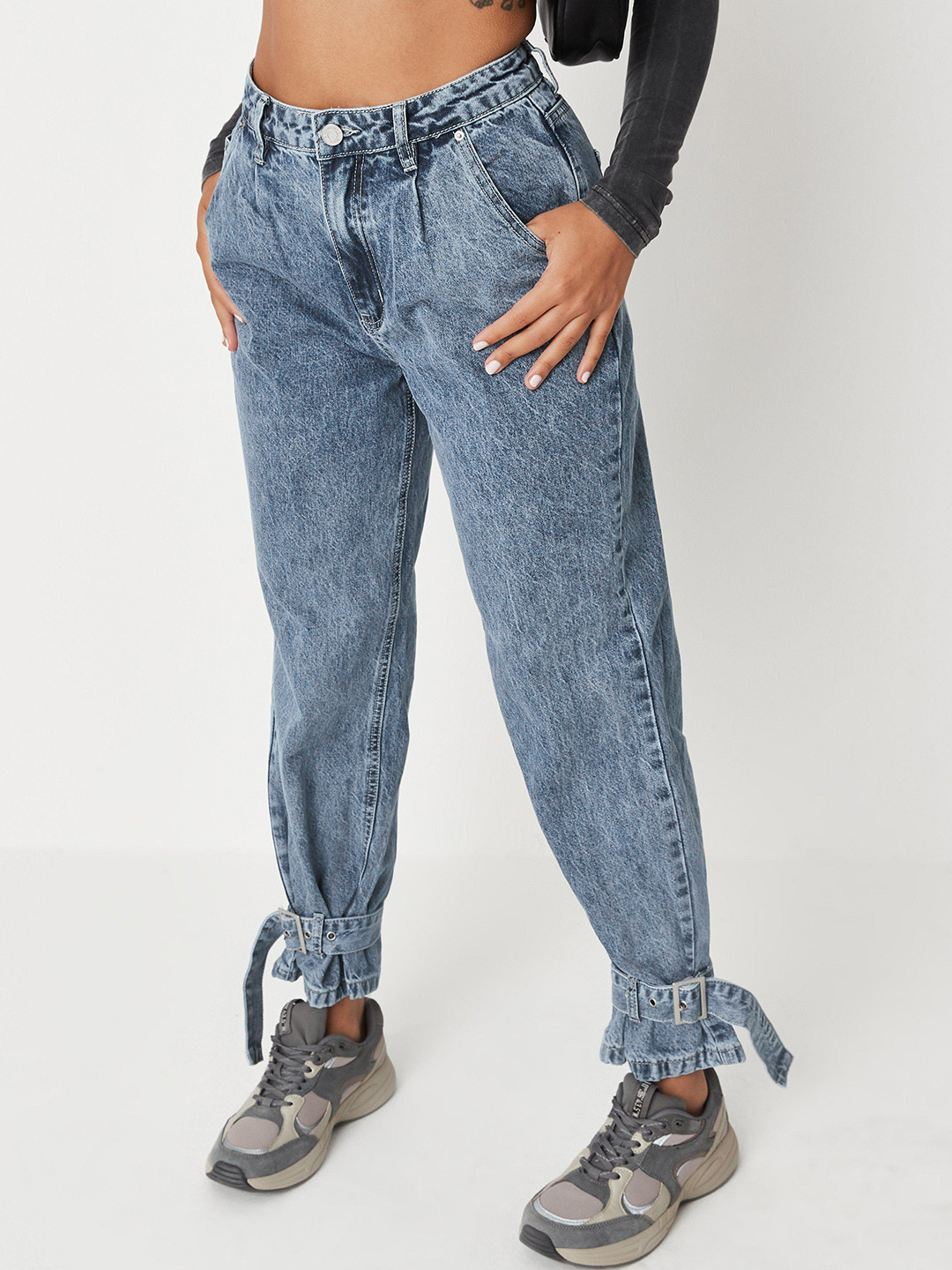 Missguided Women Blue Pure Cotton High-Rise Mom Fit Jeans