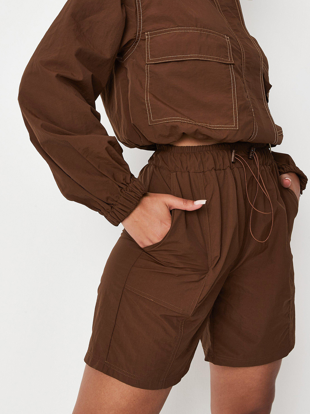 Missguided Women Coffee Brown Solid Shorts