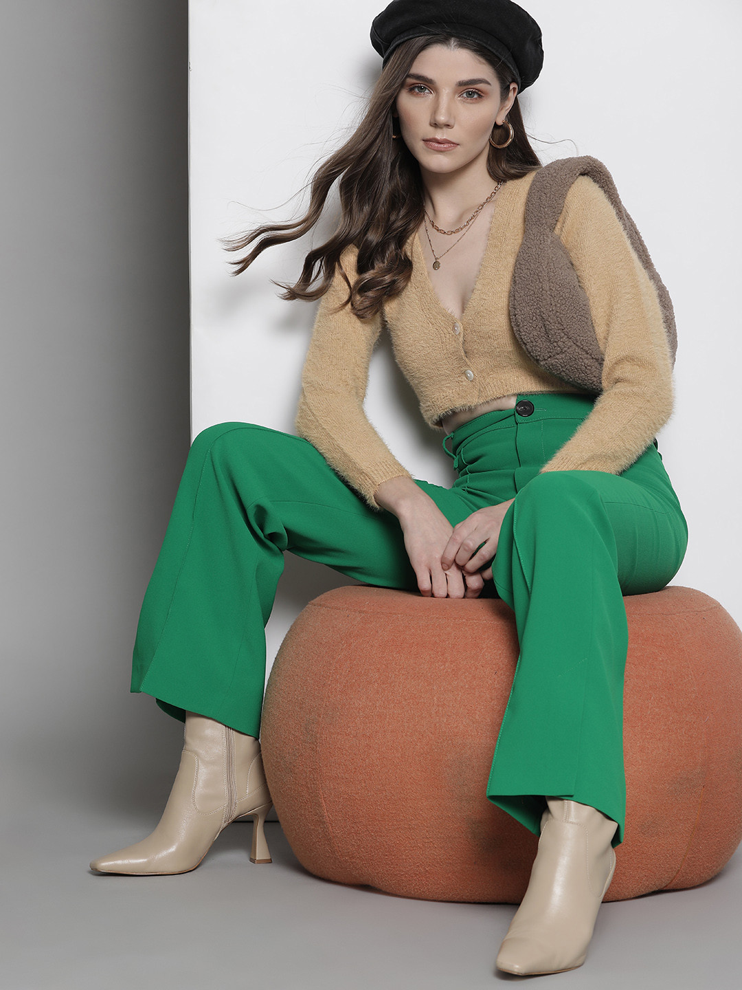 Missguided Women Brown Fuzzy Crop Cardigan