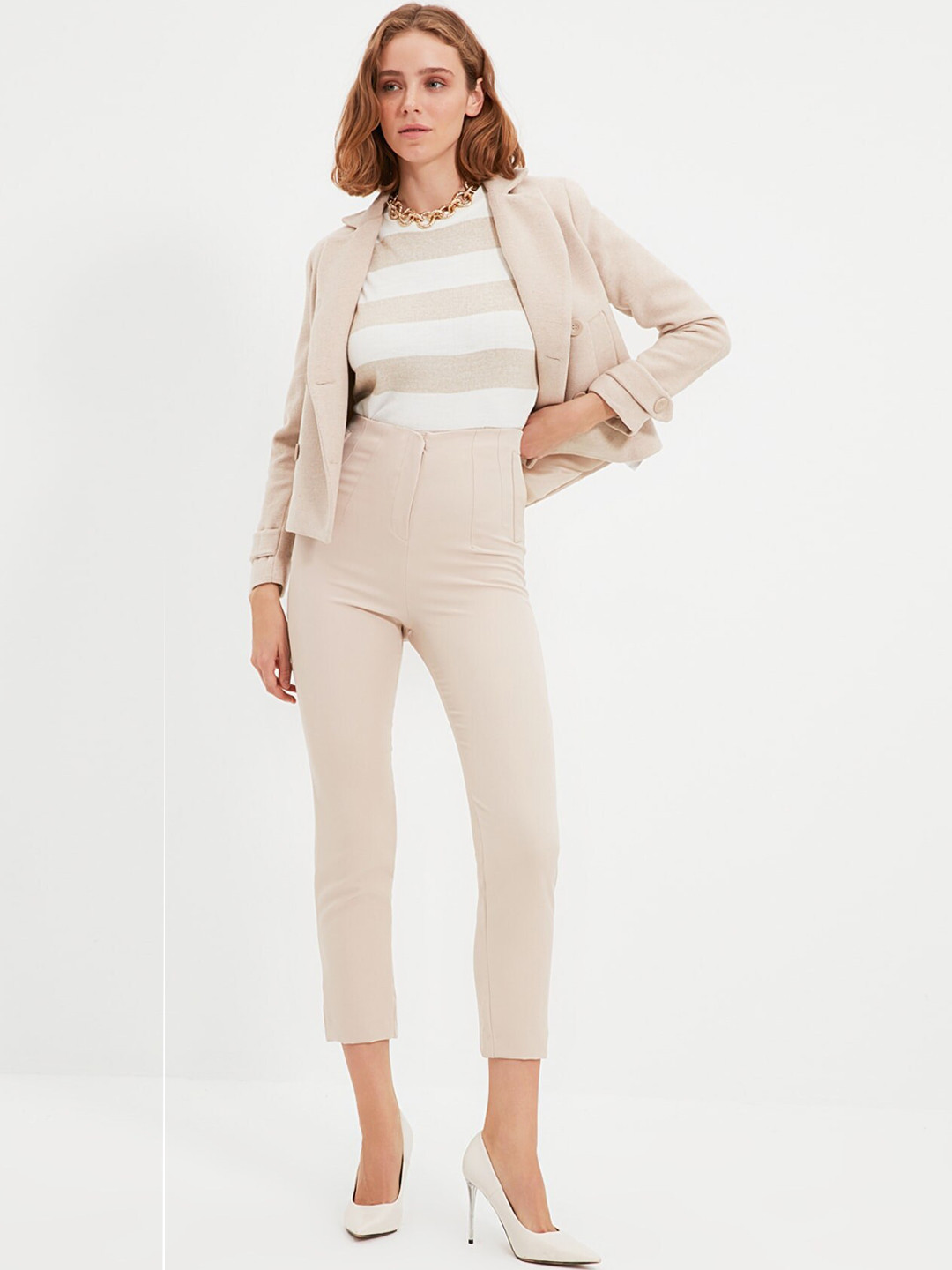 Trendyol Women Classy Beige Solid Trousers