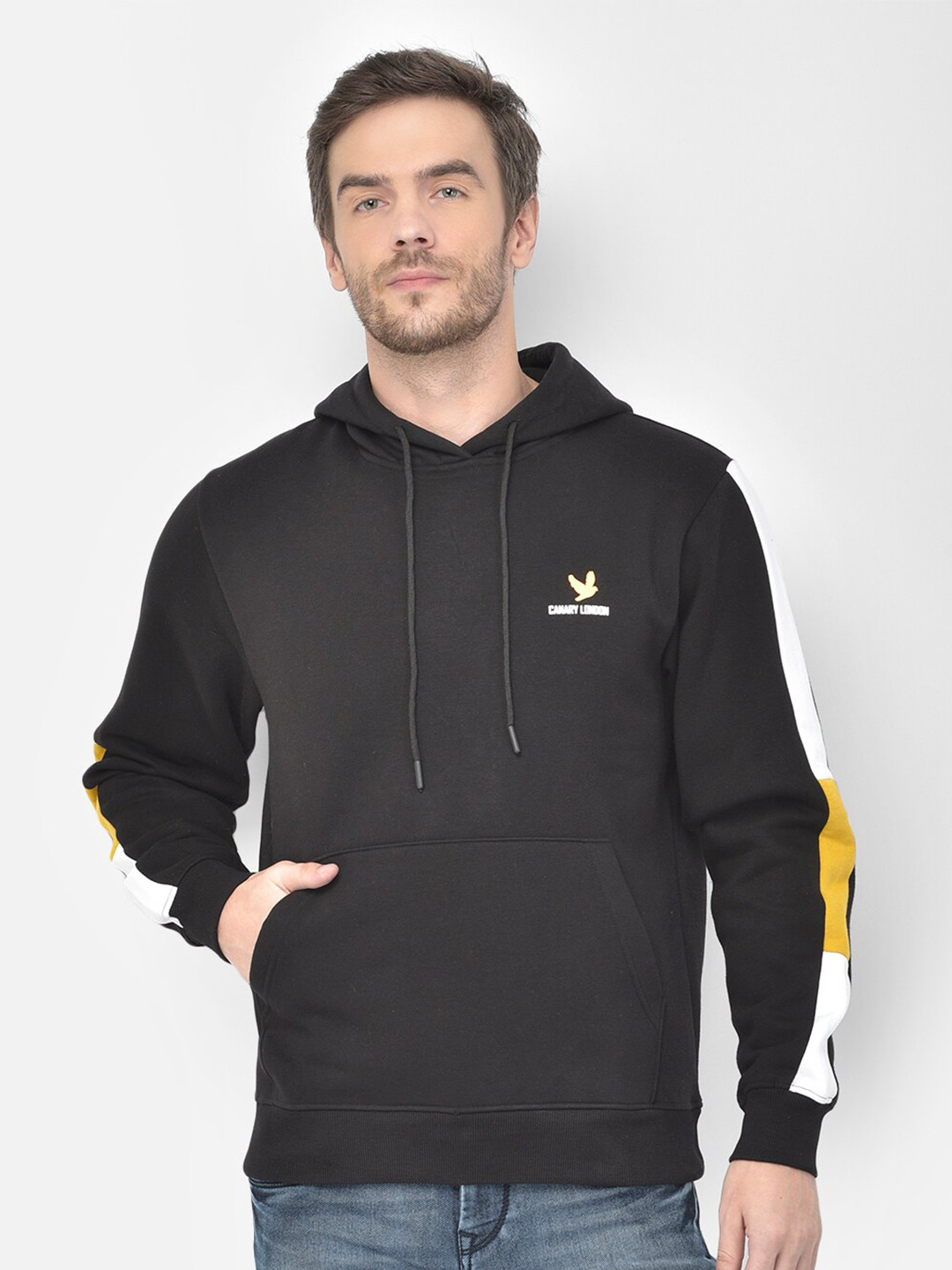 Canary London Men Black Hooded Cotton Blend Sweatshirt