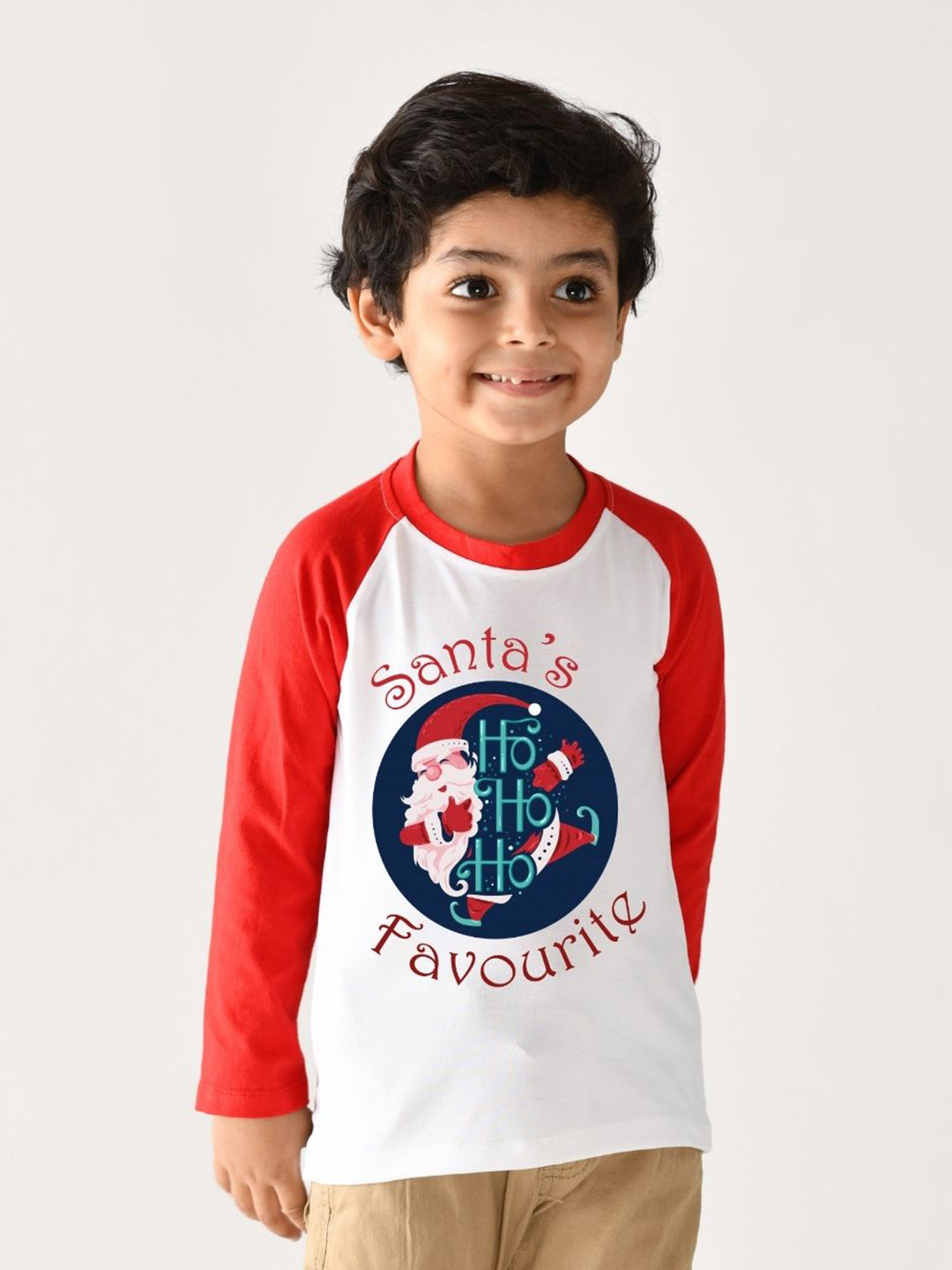 KNITROOT Kids White & Red Santa Printed Cotton T-shirt