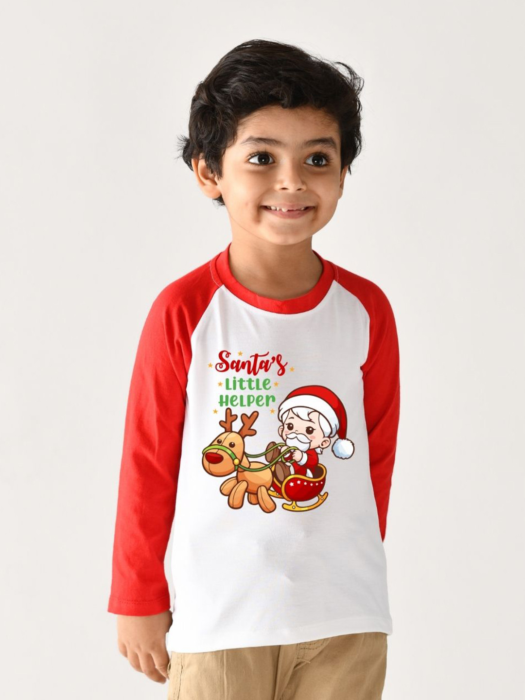 KNITROOT Kids White & Red Santa Printed Cotton T-shirt