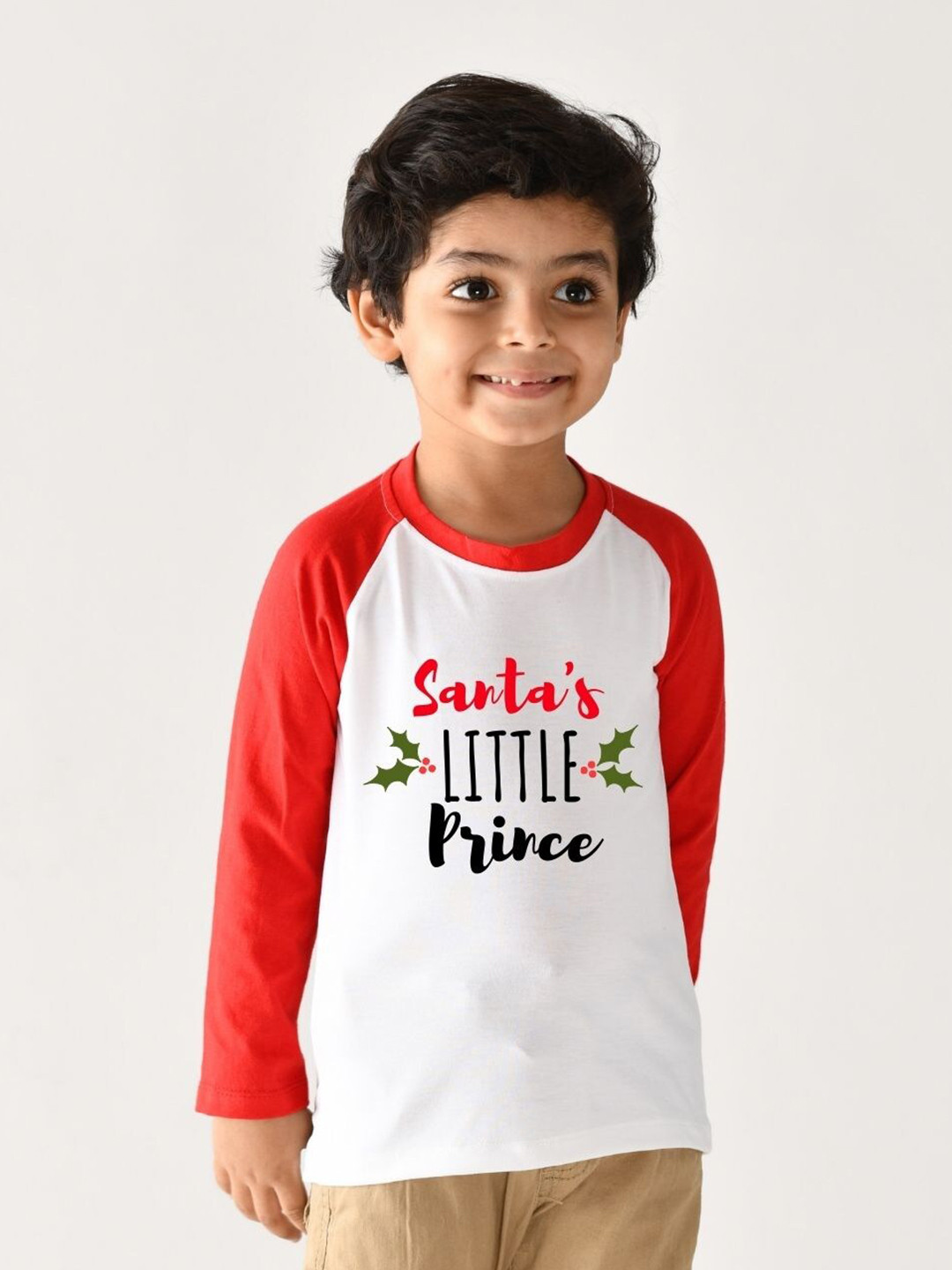 KNITROOT Kids White & Red Santa Prince Typography Printed T-shirt