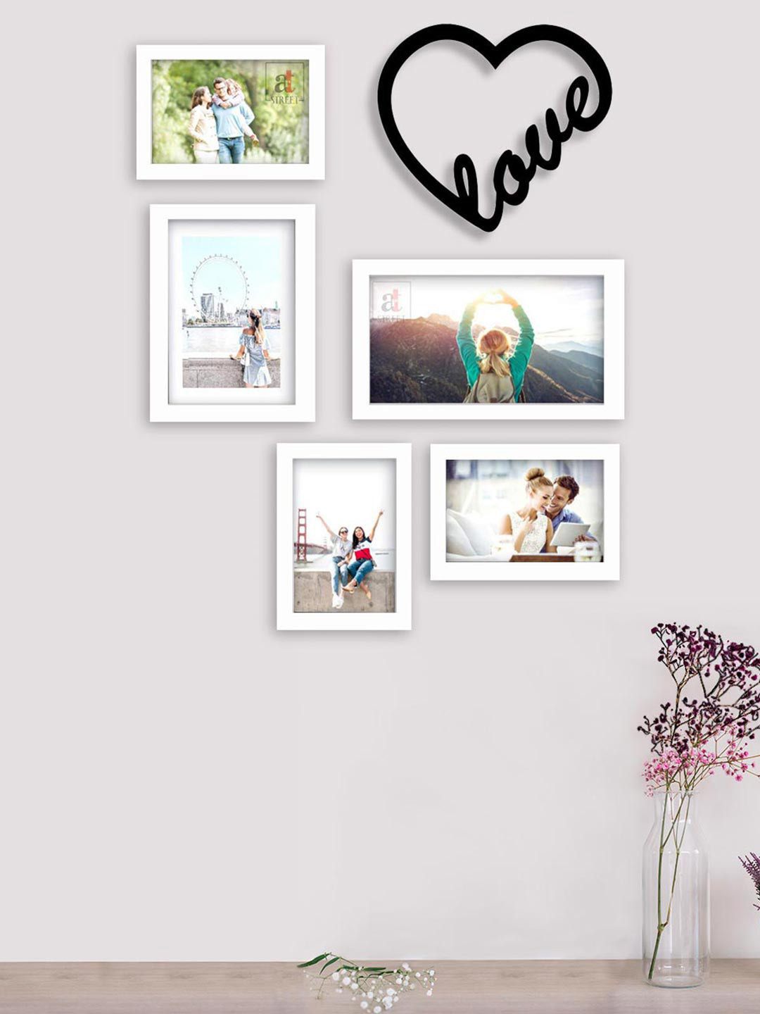 Art Street Set Of 5 White Solid Photo Frames