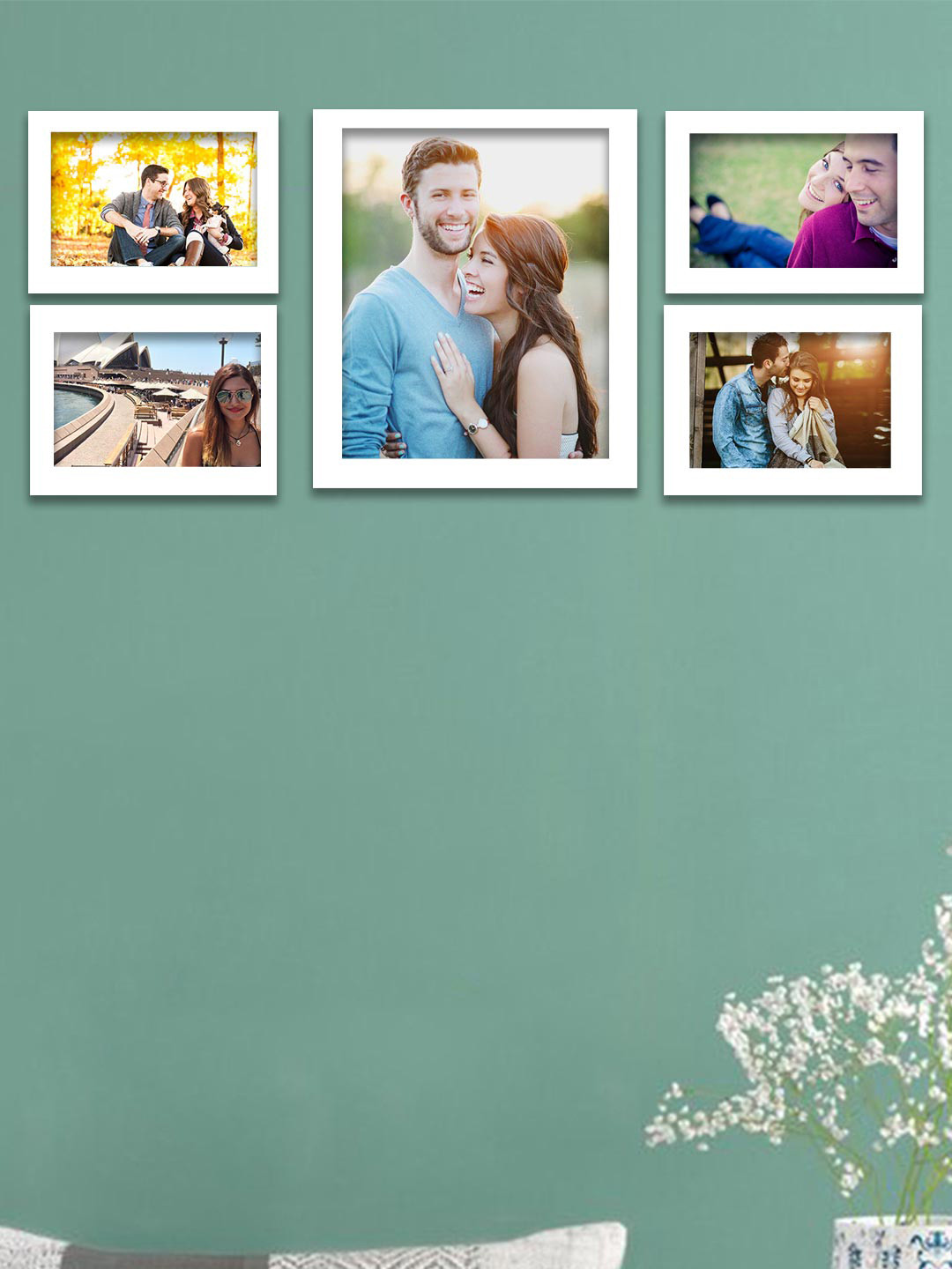 Art Street Set Of 5 White Solid Wooden Photo Frames
