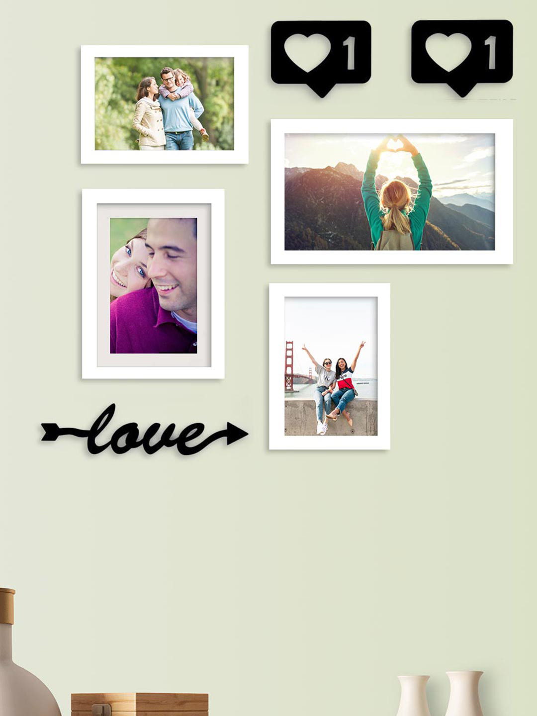 Art Street Set of 4 White Photo Frame With Love & Heart Mdf Cutout