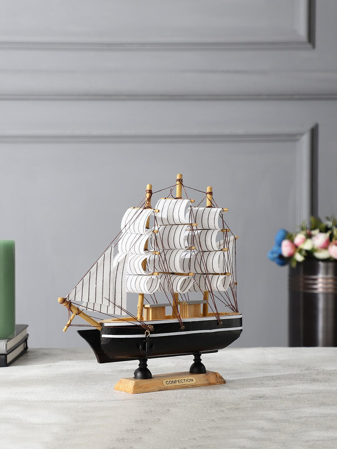 EXIM DECOR Black & Tan Fengshui Sailing Ship Showpiece