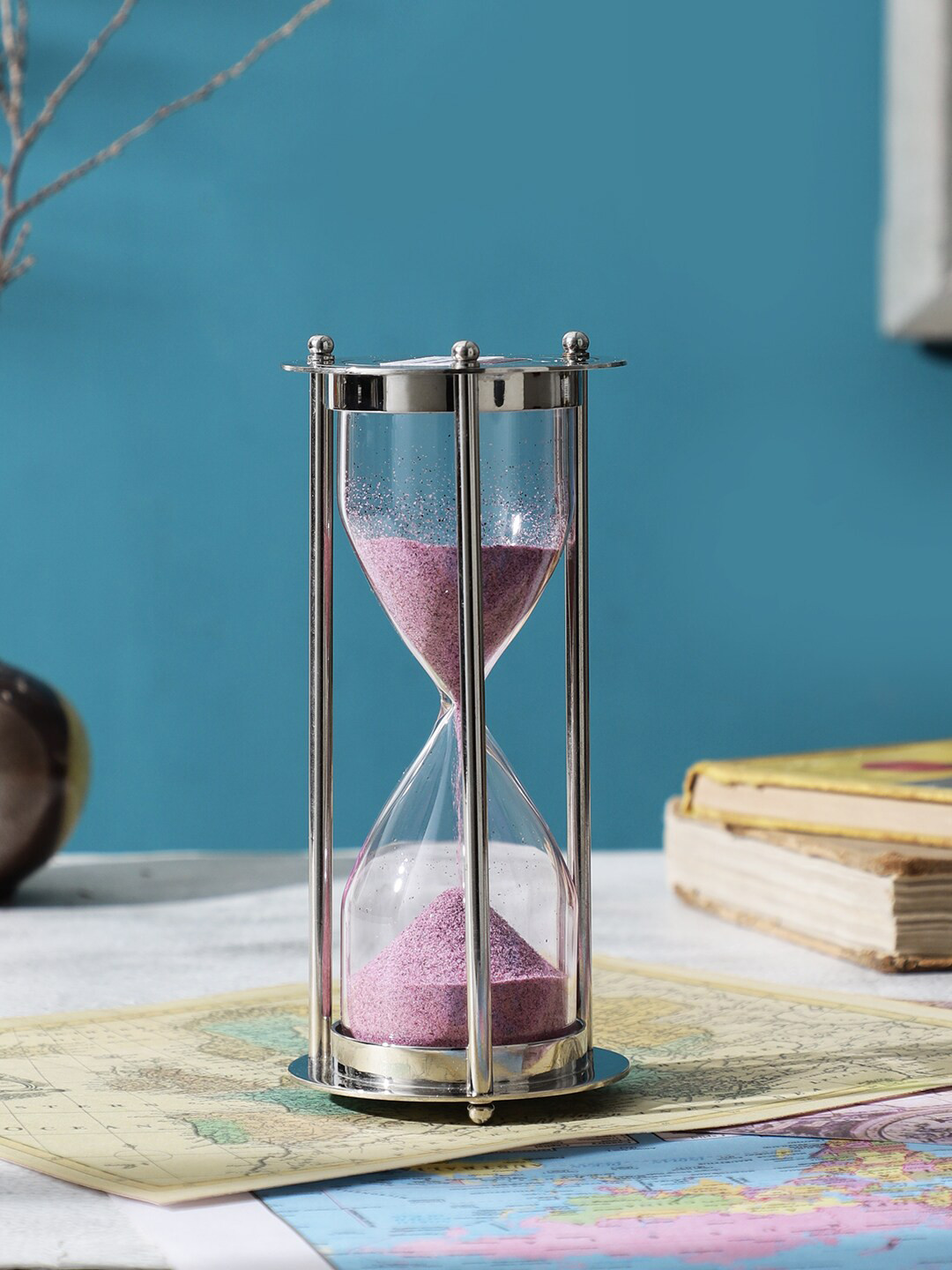 EXIM DECOR Sand Timer Pink Brass Metallic Living Room Medium Showpiece - 6 Inches