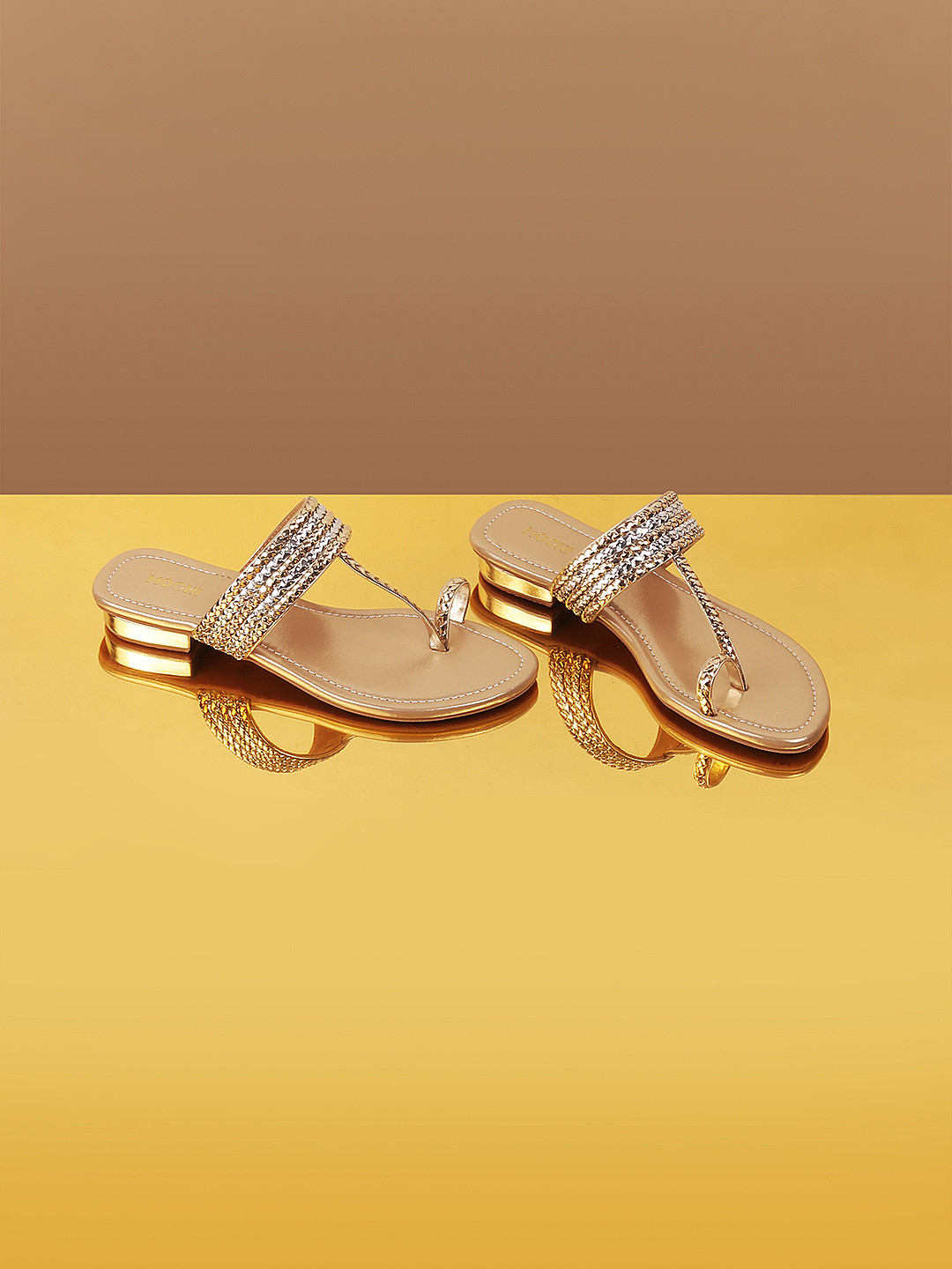 Mochi Gold-Toned Textured One Toe Flats