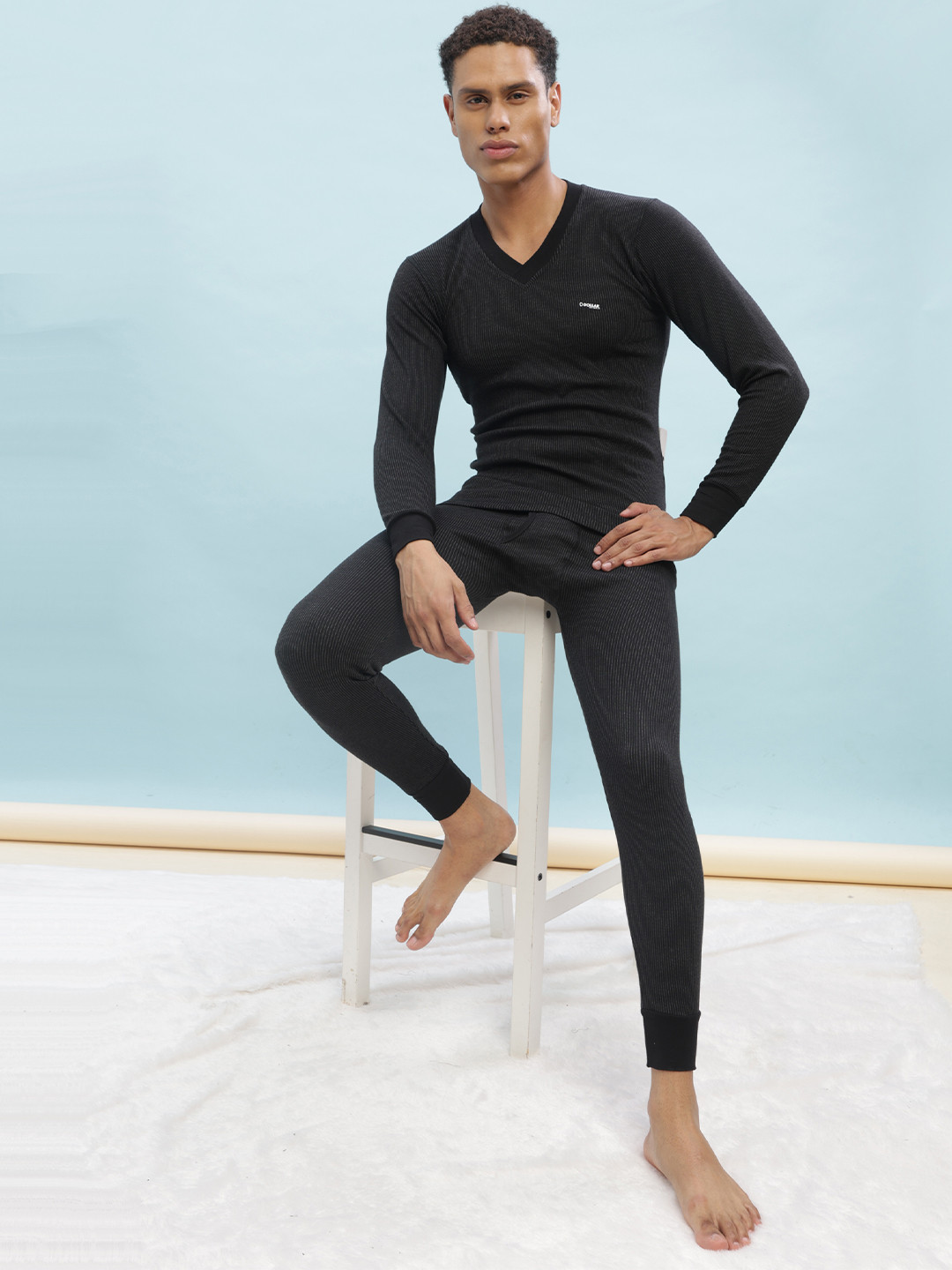 Dollar Ultra Men Black Solid Cotton Thermal Set
