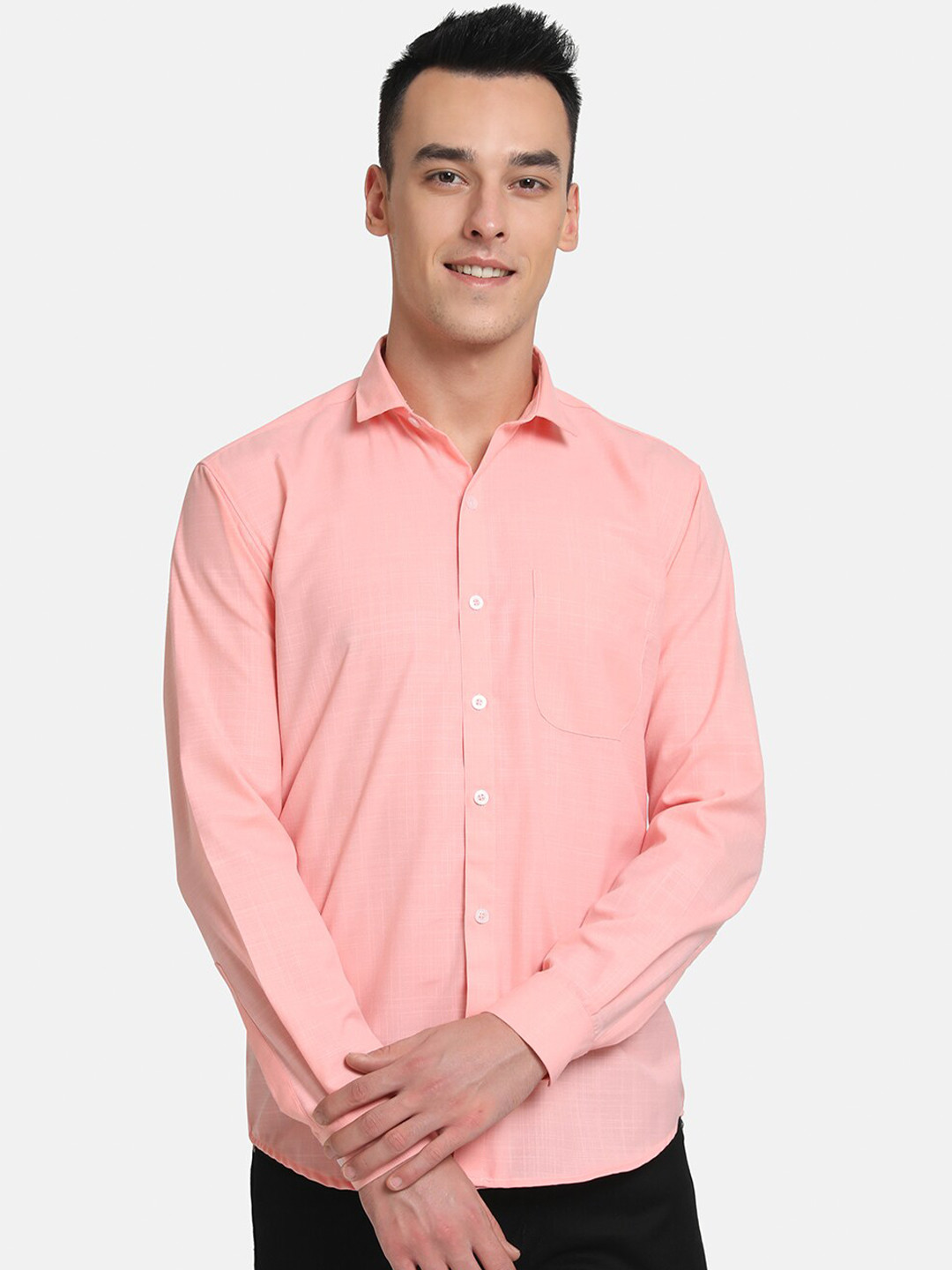 Emerals Men Peach-Coloured Slim Fit Semiformal Shirt