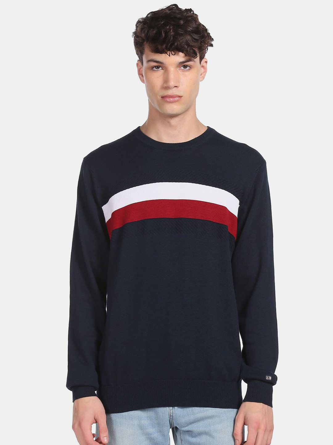 Arrow Sport Men Blue & Red Striped Pure Cotton Pullover
