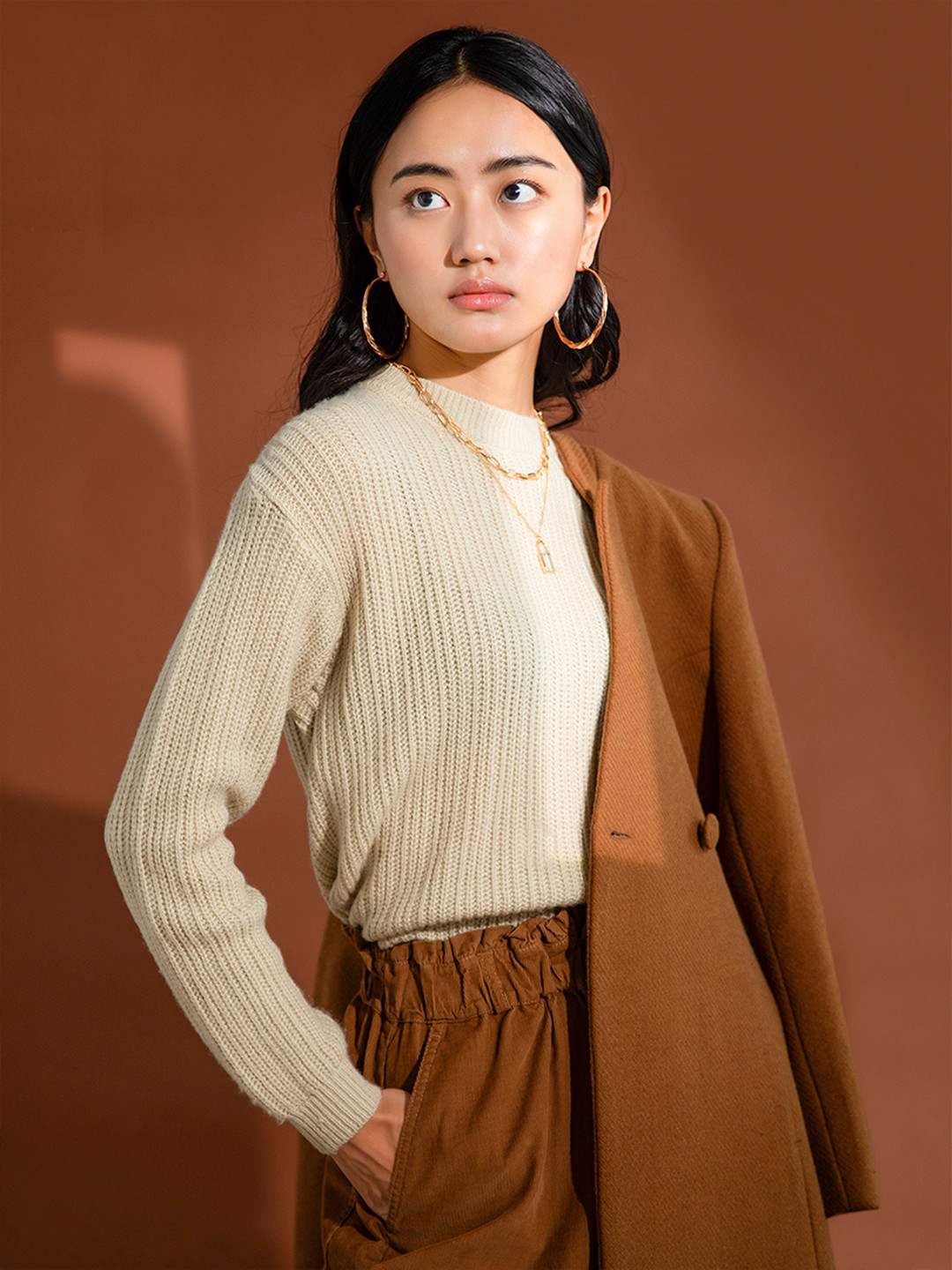 Crimsoune Club Women Beige Pullover Sweater