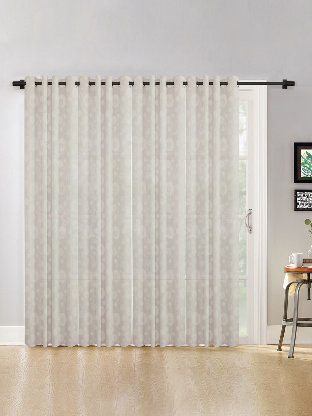 HOSTA HOMES Set Of 4 Cream-Coloured Abstract Long Door Curtain