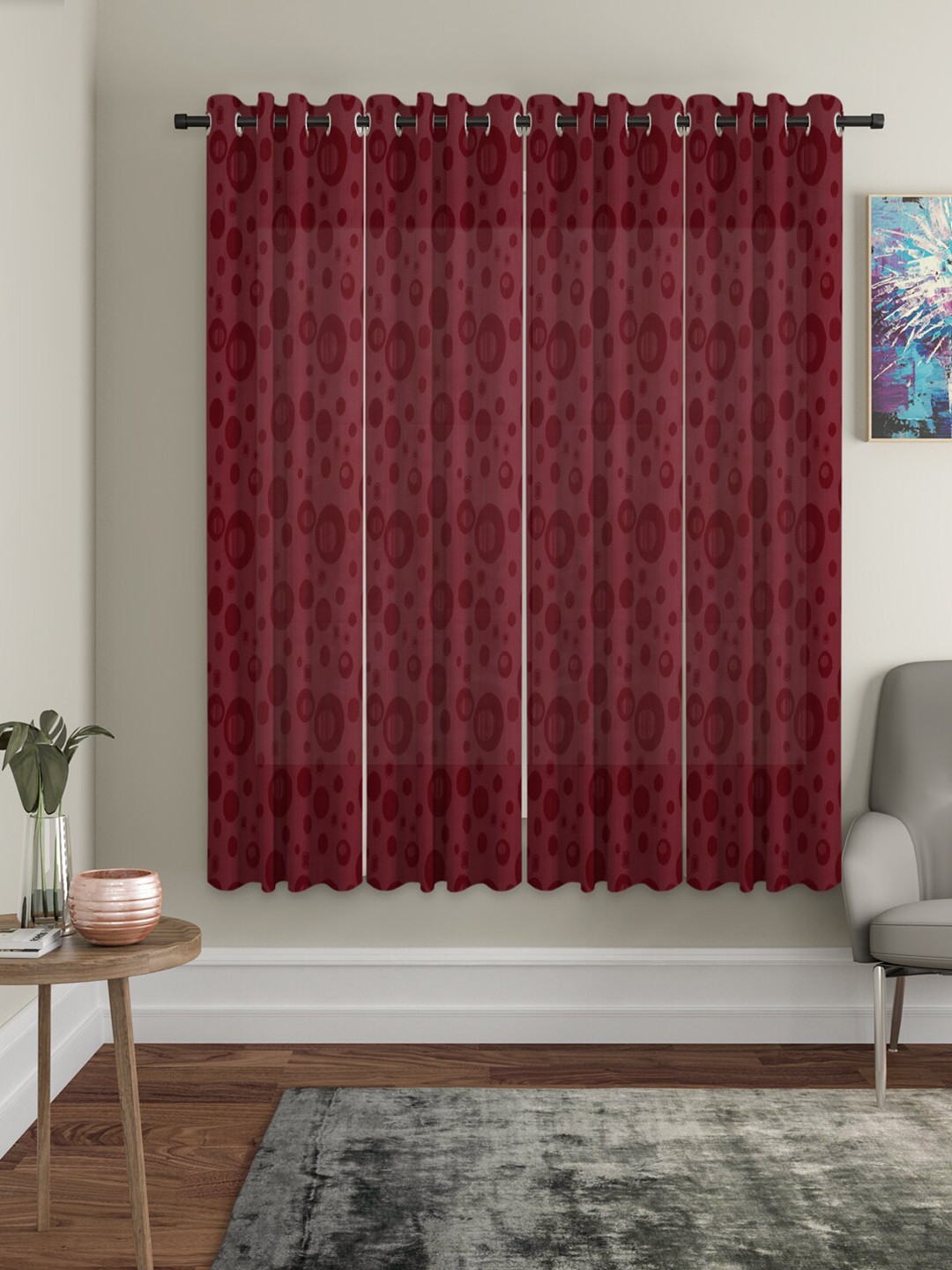 HOSTA HOMES  Pack Of 4 Maroon Self Design Window Curtains