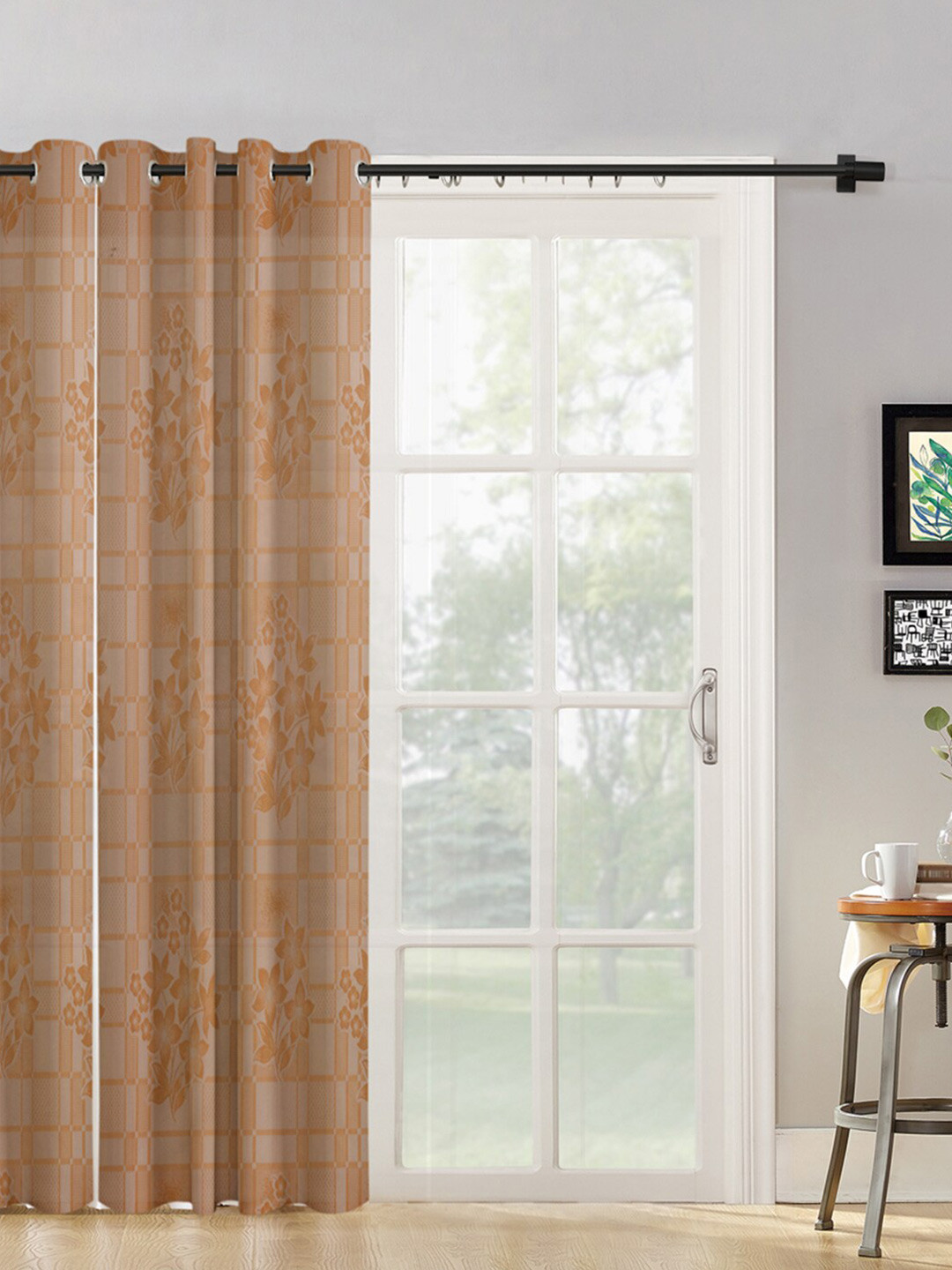 HOSTA HOMES Brown Floral Sheer Long Door Curtain