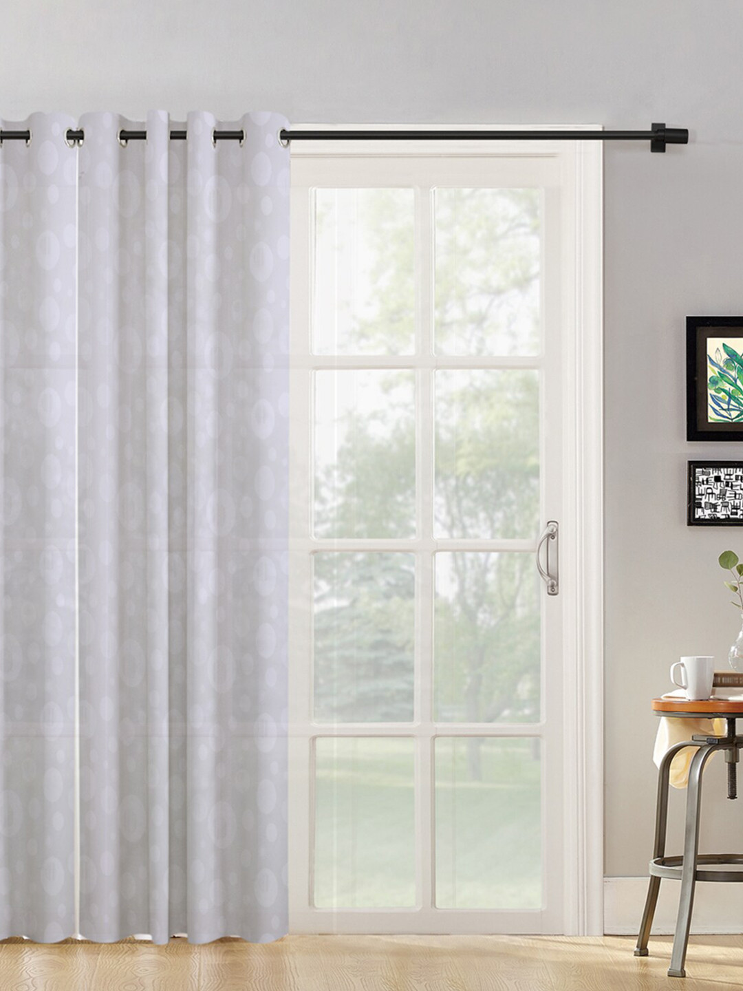 HOSTA HOMES White Geometric Self Design Long Door Curtain